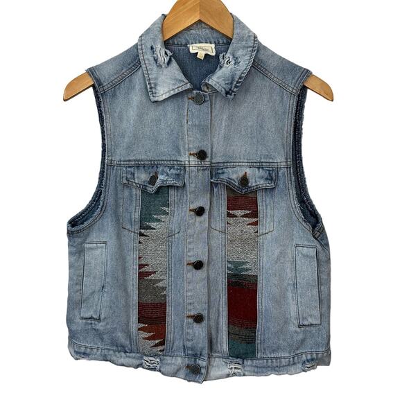 Sterling & Stitch Western Wear Denim Vest Jacket Womens Medium‎ Distressed Blue - Picture 1 of 10